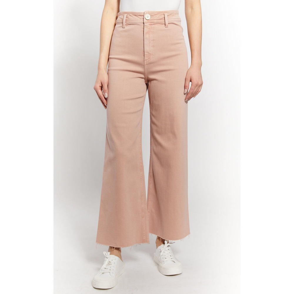 OAT New York Wide Leg Jeans Women 6 28 waist Pink Dusty Rose Raw Hem Boho Boho